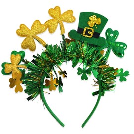 SeBneny St.Patrick's Day Headband, Green Tinsel Headband with Gold and Top Hat Decorations, Spring Celebrations, Dress Up, Parade Costumes, One Size Suitable for Most People ﻿