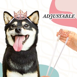 2 Pcs Dog Crown Headband Dog Tutu Dress Set Crystal Rhinestone Tiara Crown Tutu Skirt Pet Dress Costume for Puppy Birthday Party Wedding Photo Prop Costume(Dusty Pink,X-Large)