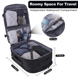 MOZETO Tactical Travel Backpack for Men, YKK Zippers Extra Large Carry on Backpack Airplane Approved Weekender Bag, Water Resistant Lightweight Daypack for Flight, Black