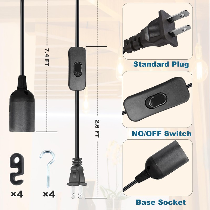 Jimosoon Hanging Light Bulb Socket with Cord - 10Ft Plug