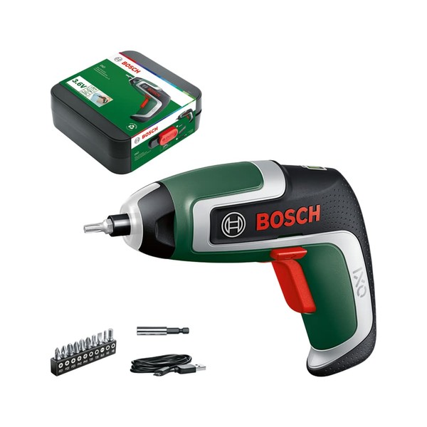 Bosch IXO7 Cordless Screwdriver (main unit only, bit set (10 pieces), magnetic bit holder, micro USB cable (Type-B), carrying case)