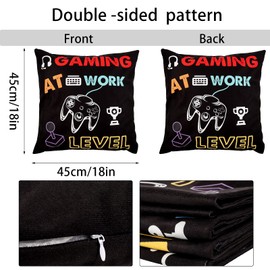 SOSPIRO 4 Pack Video Game Throw Pillow Cover 18 x 18 Inch Gaming Cushion Cover Gamer Controller Pillow Cover Pillowcase Decorative for Gaming Fan Video Game Themed Party Sofa Bedroom Home Decor