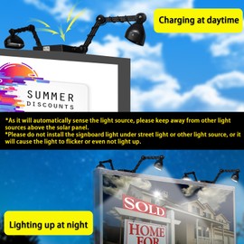 GULADUS Solar Sign Lights Outdoor, 120 LEDs Solar Billboard Light, IP65 Waterproof, 5200 mAh Up to 12 Hrs, Commercial Solar Signboard Light for Real Estate Signs, Business, Shops, Bus Stop, Yard Sign