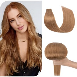 Benehair Tape-In Real Hair Extensions, 35 cm, Tape-In Hair Extensions, Invisible Real Hair Extension with Tapes, 100% Real Hair Silky Straight, 10 Pieces, 20 g, Light Brown #6A