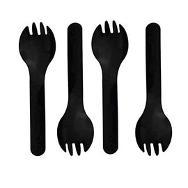 WOIWO 100Pcs Medium-Weight Cutlery Spork Disposable Plastic Spork (Black)