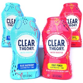 Clear Theory Gotas aromatizantes de agua con electrolitos, mezcla de bebida de agua con sabor líquido, hidratación para niños, vegano, sin gluten, bajas en calorías (frambuesa azul y ponche de frutas)