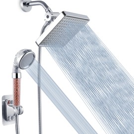 Voolan High Pressure Rain Shower Head with Handheld Spray Combo, Hand Held Filter Showerhead with Self-adhesive Holder and 59" Hose (Luxury Chrome)