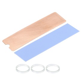 sourcing map Copper Heat Sink with Thermal Pad Rubber Ring for M.2 SSD 1 Set 75 x 22 x 0.5 mm