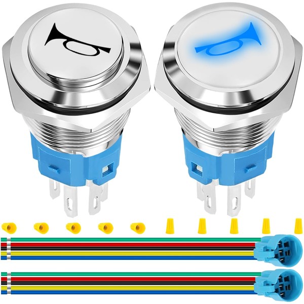 MKBKLLJY 2PCS 16MM Horn Switch Raised Speaker Horn Momentary Push