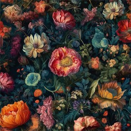 MuralPeel Vintage Flowers Garden Orange/Pink/Red Floral Botanical Leaf Peel and Stick Wallpaper Self Adhesive Removable Easy Peel Off Contact Paper Stick on Wall for Bedroom Cabinet Renter Friendly