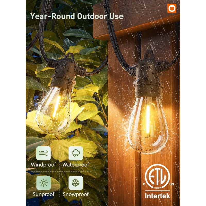 addlon 100FT LED Outdoor String Lights, Remote Dimmable Patio Lights