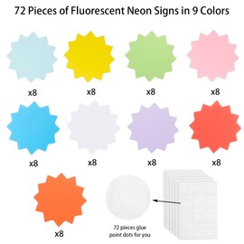 72 Pcs Fluorescent Neon Signs, Starburst Signs for Retail,Bulletin Board Decorations,Garage Sale Supplies Sign,Yard Sale Supplies Price Tags Signs,Classroom Poster Board Decorations