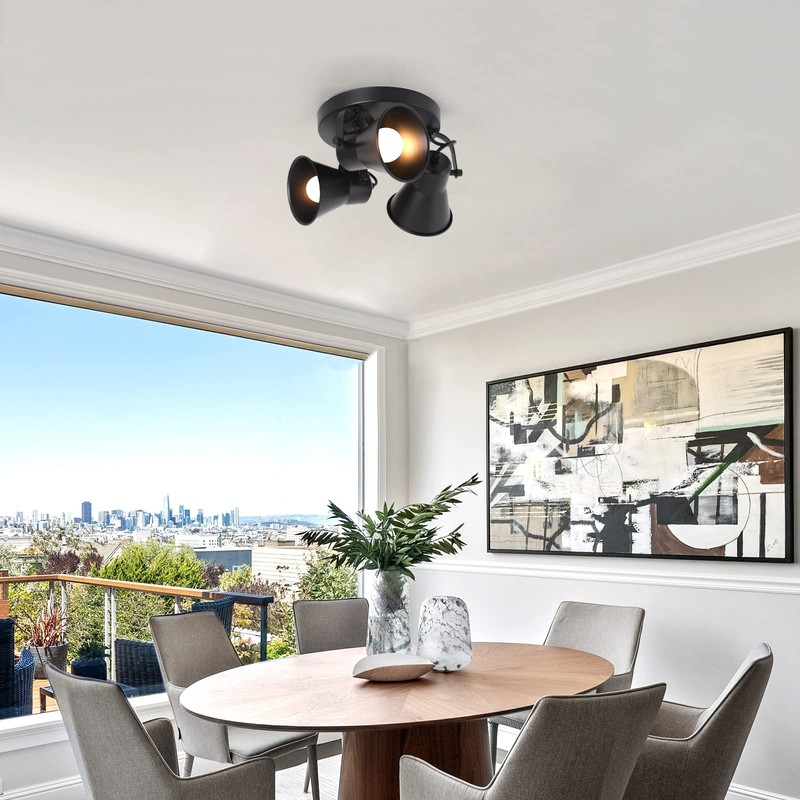 SEEBLEN 3-Light Industrial Track Lighting, Adjustable Round Kitchen Ceiling Light,