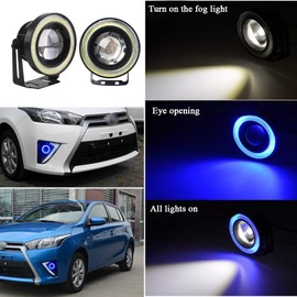 OtpOutopa 2PCS Angel Eagle Eye LED Lights Fog Light Bulbs, 2.5"/3"/3.5" DIY Daytime Running Lights COB 30W 7000K 1200LM DRL Lamps for Car Motorcycle Truck Boat (3.5inch,Ice Blue Circle White Light)