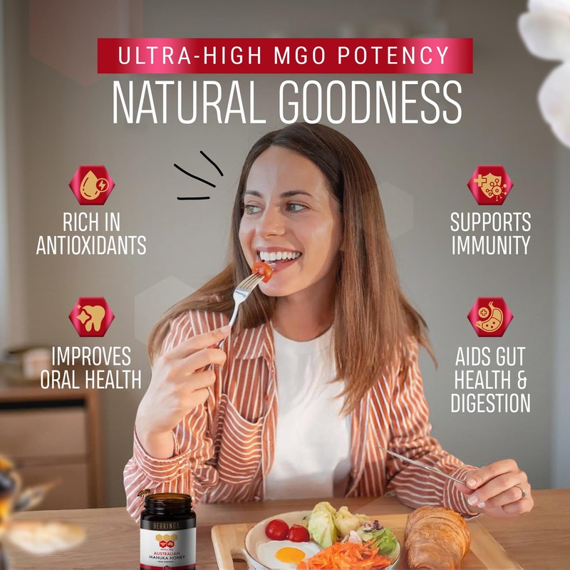 Berringa Manuka Honey Organic MGO 400+ High Strength, Supports General