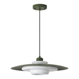 TeHenoo Mid Century Chandelier 19.68 inch,Deep Green Shade,White Opal Glass,Adjustable Large Pendant Lighting for Kitchen,Dining Room,Living Room