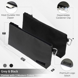 COREFLEX 2 Pack Premium Tool Pouch Zipper Bag with internal pockets, 12inch Tool Bag, Multipurpose Storage pouch, Flat Bottom for stand alone (2 Pack, Grey, Black)