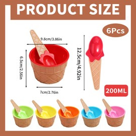 PORUPAEL 6 Pieces Candy Color Ice Cream Bowls, Colorful Ice Cream Cup with Spoons Thickening Plastic Dessert Bowls Cute Dessert Container Holder for Family, Camping, Party