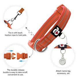 azuza 2 Pack Neoprene Padded Dog Collar for Small Dogs, Reflective Dog Collar with ID Tag Ring, Adjustable Safe and Comfy Dog Collars,Rust Red/Army Green,XS