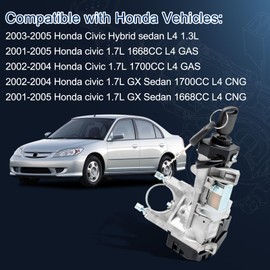 Ignition Switch Lock Cylinder with 2 Chipped Keys - Direct Replacement for 2003-2005 Honda Civic Hybrid 1.3L & Civic 1.7L