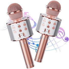 DigitConvert Wireless Bluetooth Karaoke Microphone 2 Pack, 4-in-1 Handheld Mic Speaker for Singing, Karaoke Machine for Phone Android PC, Great Birthday Gifts for Girls Kids Adults for Party,Home KTV