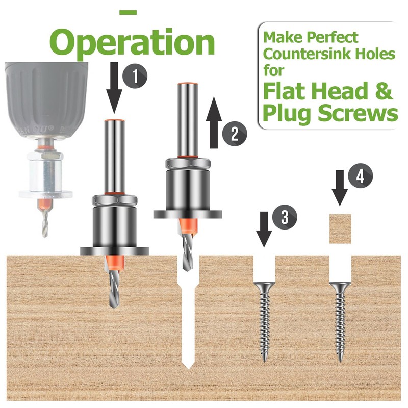 Bestgle 5 Pcs Countersink Drill Bit Set with Depth Stop,