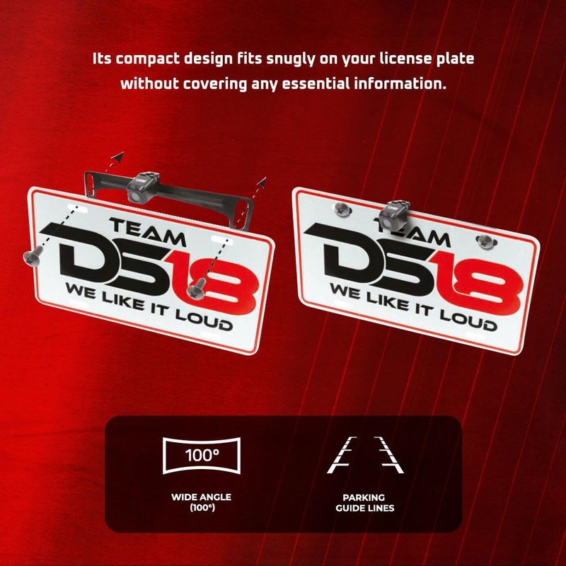 DS18 RCNLP/BK Black License Plate Backup Camera, Parking Guide, Waterproof,
