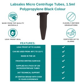 Labsales Micro Centrifuge Tubes, 1.5ml Polypropylene, Centrifuge tubes, Vials, Sample Tubes, Microtubes, Pack of 100, Black Colour
