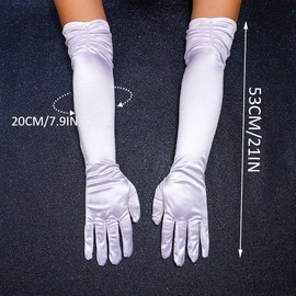 Latious Long Satin Gloves White Elbow Length Gloves Pearl Opera Gloves for Women (White)