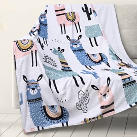 RosieLily Alpaca Llama Throw Blanket for Kids Women Adult, Warm Soft Fleece Flannel Microfiber Blanket, Lightweight Cozy Couch Bed Sofa Blankets Gifts for Girls, 60" x 80" Cute Llama Blanket