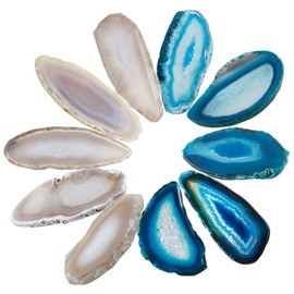 rockcloud 10 Pcs Agate Light Table Slices, Healing Crystals Geode Stones,Irregular Home Decoration Jewelry Making,Blue & Natural Color