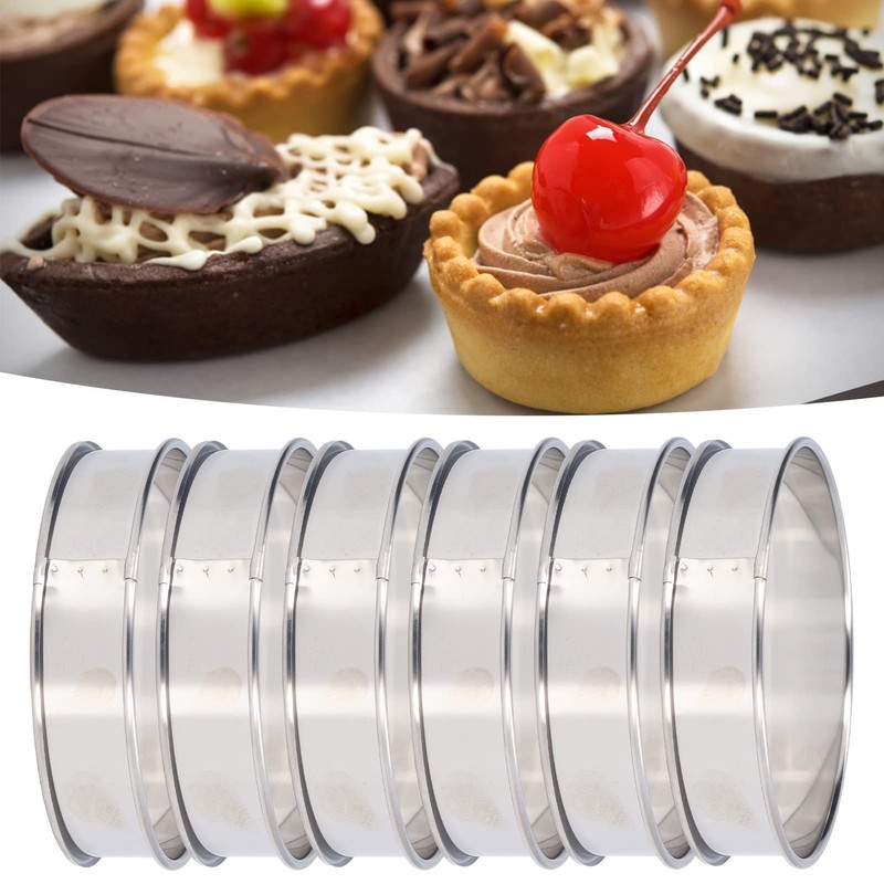 6 PCS Stainless Steel Crumpet Nonstick Pastry Double Rolled Tart