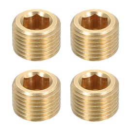 uxcell 4Pcs Brass Pipe Plug Fitting, 1/8" PT Male Hex Counter Sunk Plug, Internal Thread Socket Pipe Plug for Closing the End of Pipe, Air Tanks