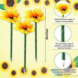 Chinco Sunflower Pens Artificial Flowers Ballpoint Pens Creative Sunflower Gel Ink Pen 0.7mm Flower Writing Pen for School Office Home, Teacher Student Present, Party Favor Decor(16 Pcs)
