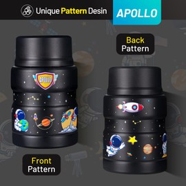 Charcy 17oz Thermo for Hot Food, Insulated Lunch Food Container with Folding Spoon QB - Black Star Spaceman