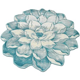 Flower Rug 5ft Round Area Rugs Cute Plush Flower Shaped Rug Circle Girly for Bedroom Floor Living Room Carpet 301 Blue