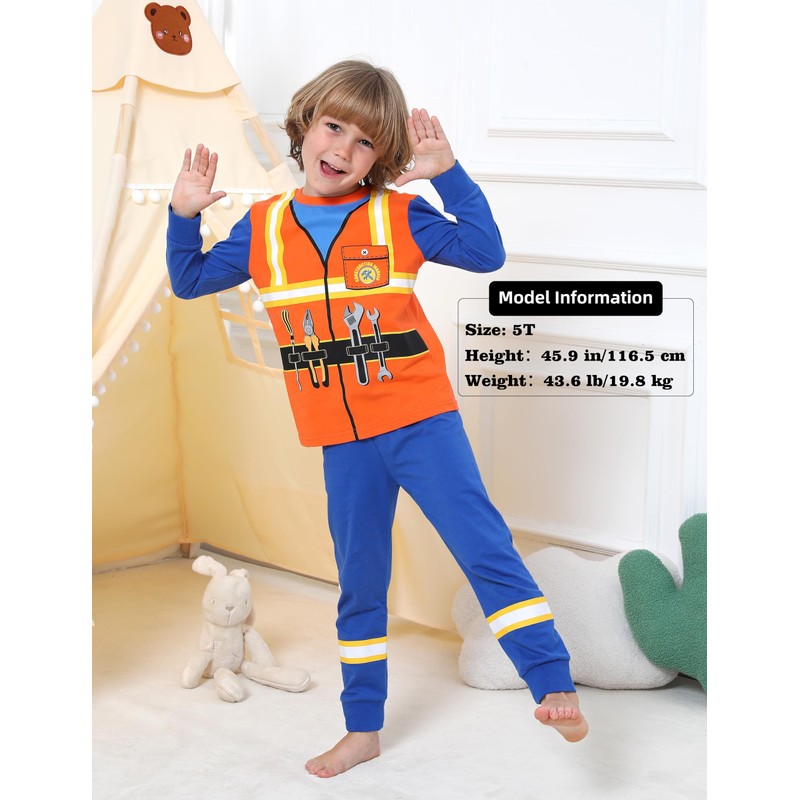 A&J DESIGN Kids Construction Worker Pajamas Boys Preppy Constructions Workers