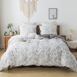 HoneiLife King Duvet Cover Set - 100% Cotton Comforter Cover Floral Duvet Cover Sets,Soft & Breathable Duvet Cover with Zipper Closure and Corner Ties,3pcs Wildflower Comforter Cover Sets-Herbs