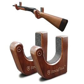 StrongTools Hardwood Gun Rack for Rifle Shotgun Bow, Solid Wood Wall Mount Hold Up Displays Horizontal Wooden Rifle Hanger and Shotgun Hooks