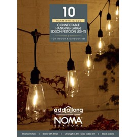 NOMA Connectable Edison Drop Festoon Garden Lights, 10 Large Warm White LED's, 6.8 m