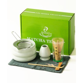 Matcha Whisk Set 7PCS, Matcha Bowl with Spout, Bamboo Whisk, Bamboo Scoop, Ceramic Holder and Stainless Sifter,Matcha Set for Tea Matcha Lovers