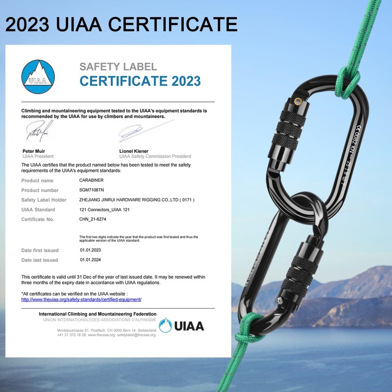 BOORCA UIAA Certified Climbing Carabiners, 25KN Auto Locking Heavy Duty