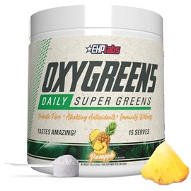 EHP Labs OxyGreens Super Greens Powder with Spirulina & Chlorella, Prebiotic Fiber, Probiotics & Digestive Enzymes – Antioxidant Green Superfood Supplement - 15 Servings - Pineapple