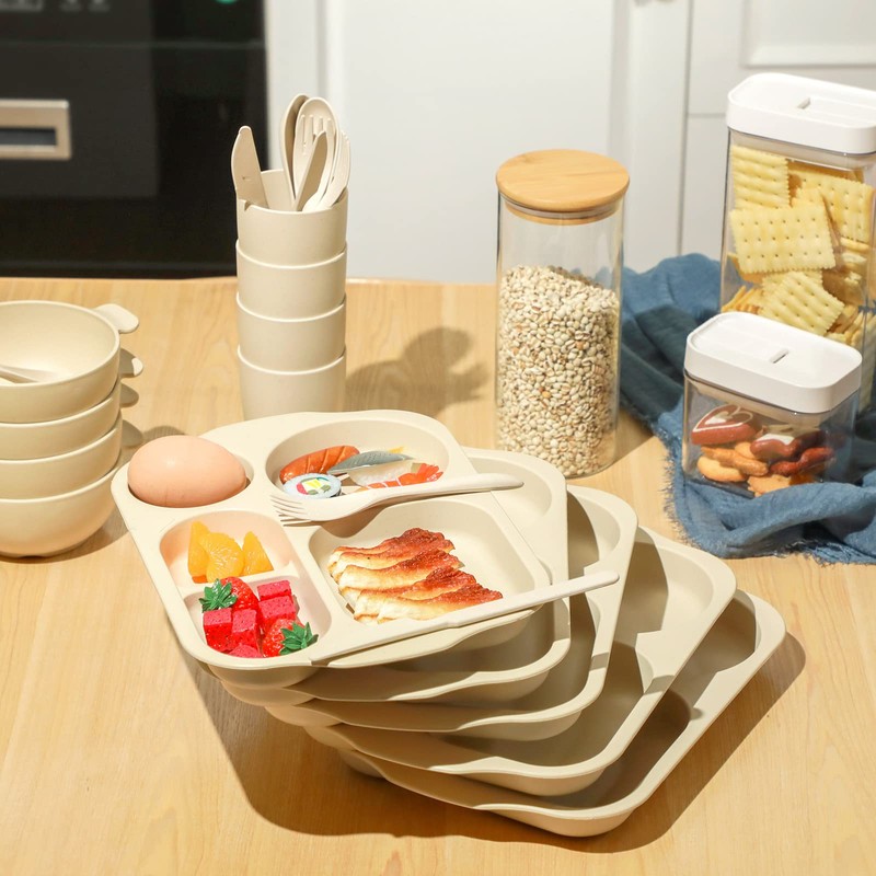 Honoson 24 Pcs Wheat Straw Dinnerware Cutlery Set Including Divided