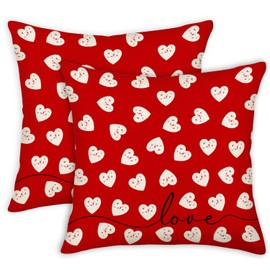 Asamour Pack of 2 Valentines Day Pillow Covers 22x22 Inch Red White Decor Sweet Love Hearts Pillowcases Spring Farmhouse Holiday Cushion Case Valentine Wedding Anniversary Home Sofa Bed Decorations