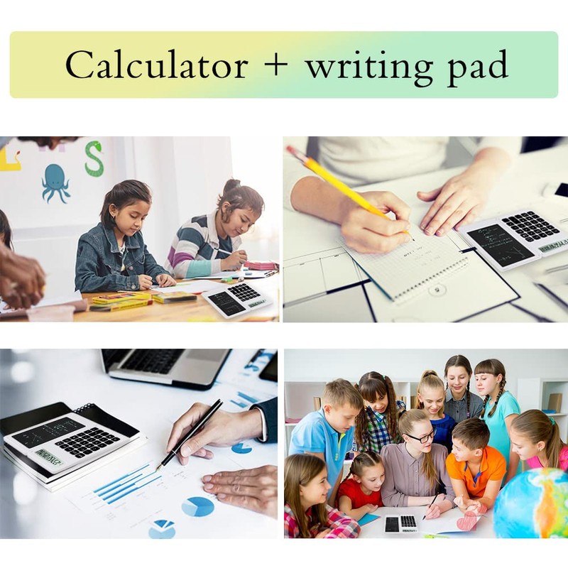 Desk Calculator, Desktop Small Calculator with Writing Notepad, Basic 4-Function