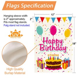 QWETRY Happy Birthday Garden Flag Double Sided, Small Vertical Premium Burlap Rustic Welcome Birthday Yard Flag for Farmhouse Outside Outdoor Flags 12 x 18 Prime Birthday Party Celebration Banner