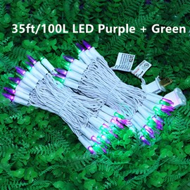 LUCKY SHINE 100 LED Green Purple White Wire String Lights, Commercial Grade UL Decorative Lighting String, for Indoor Outdoor Spring, Garden, Patio, Rosebush, Trees.