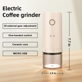 Molinillo de café eléctrico portátil con 38 ajustes de molienda ajustables – Rebabas cónicas recargables por USB, molinillo de granos de café para expreso, prensa francesa, viajes, camping, uso