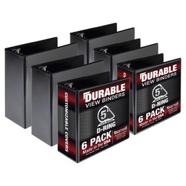 Samsill Durable 5 inch 3 Ring Binder, Made in USA, Locking D Ring FSC 100% Recycled Chipboard, Black, 6 Pack